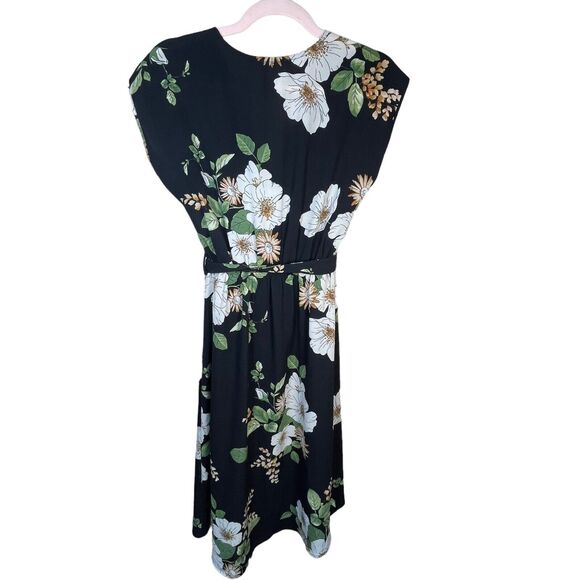 Monteau Black Floral‎ Wrap Front Tie Waist Women’s Floral Size XS Midi Dress - Picture 2 of 10